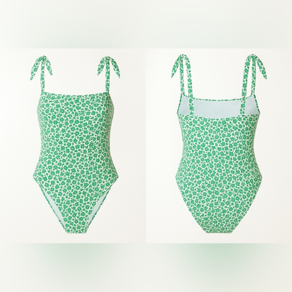 Adorable spring floral tie strap green pattern one piece swim suit✨